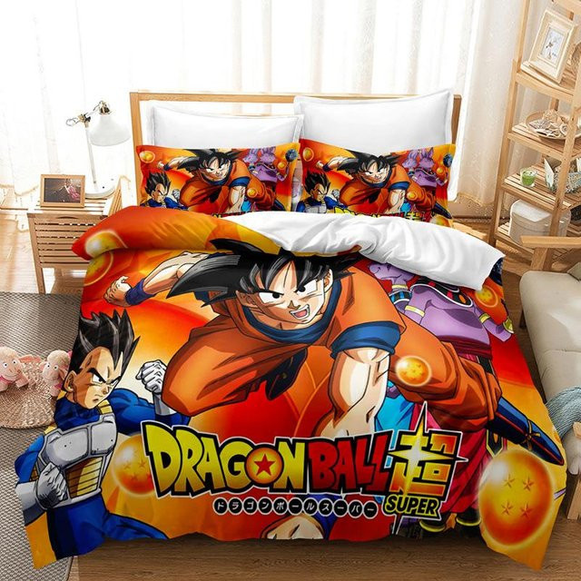 Binchi Fitness Dragon Ball Bettwäscheset mit Goku Super Saiyan 3D-Druck für Jugendliche, bestehend aus Bettbezug und Kissenbezug, Mehrfarbig, Breite: 135 cm, Höhe: 100 cm - Bild 1