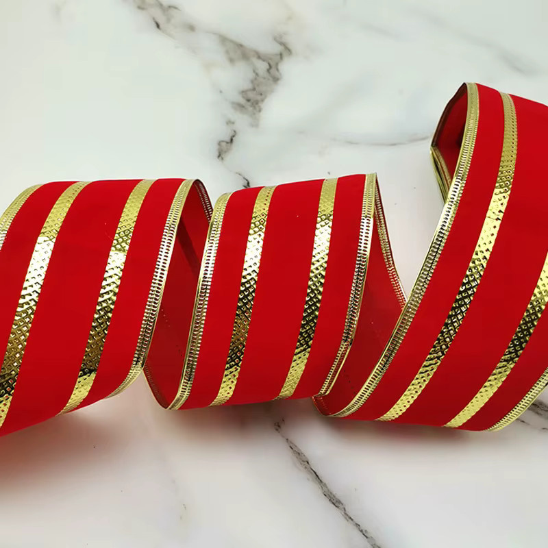 RIBBON HOUSE Dekorationsband Rotgold gestreift für Weihnachtsdekoration und DIY-Geschenkverpackungen, Breite: 6,5 cm, Länge: 2 m - Bild 4
