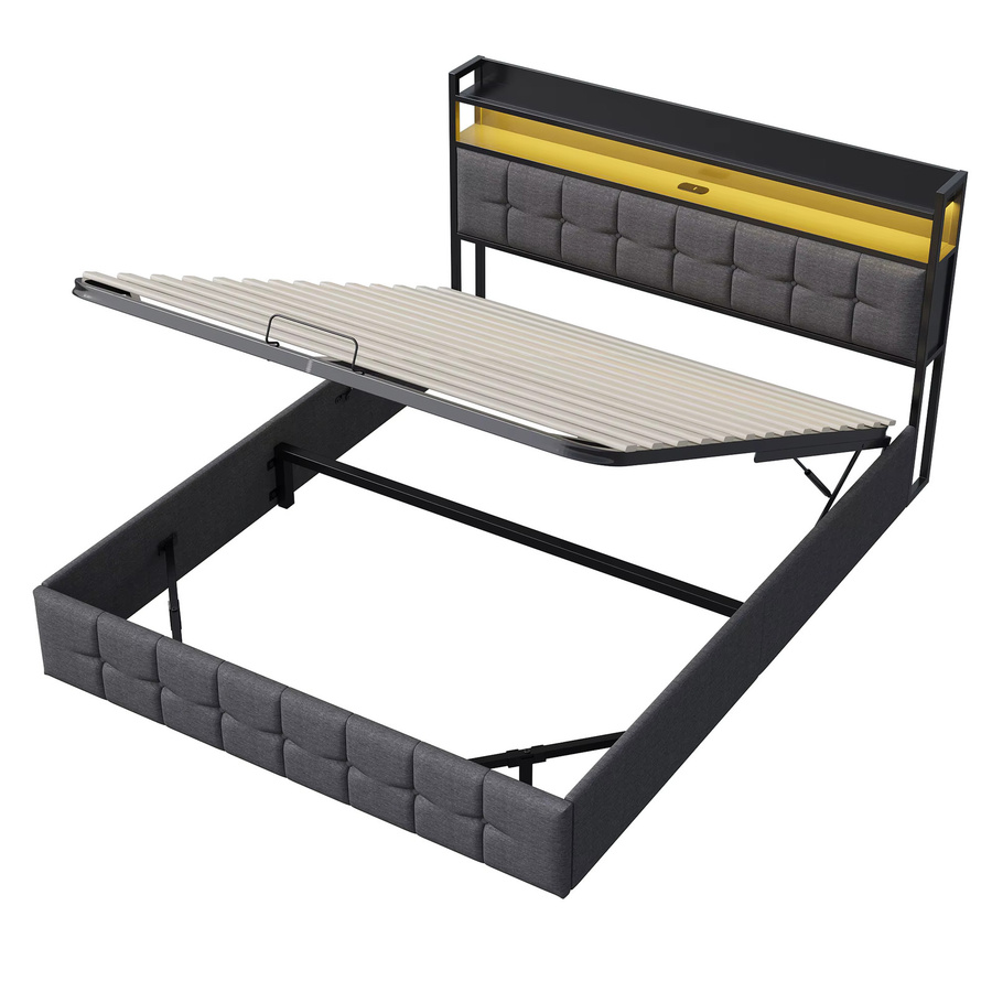 Superaly Doppelbett mit Stauraum und Regal-Kopfteil in Grau, B/T: 140 x 190 cm - Bild 7