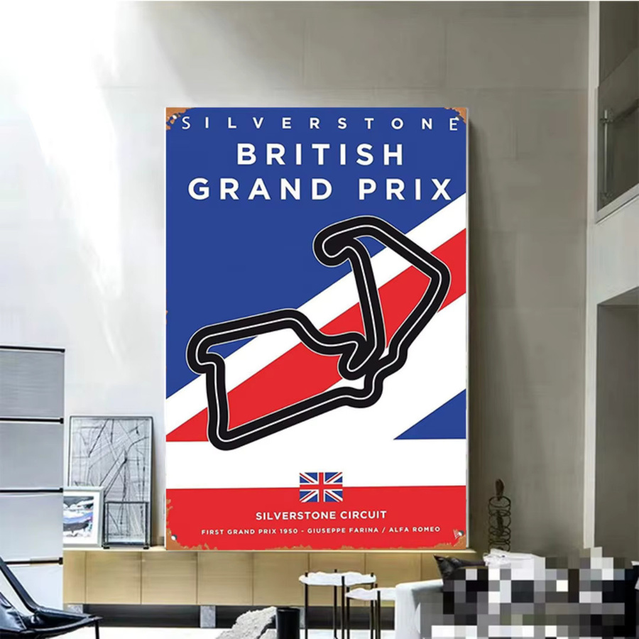 Minimalistisches Poster Silverstone Rennstrecke 1950 Britischer Grand Prix Giuseppe Farina Alfa Romeo, Mehrfarbig - Bild 2