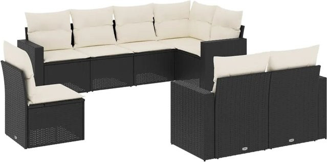 vidaXL 8-tlg. Garten-Sofagarnitur in L-Form aus schwarzem PE-Rattan mit Kissen und pulverbeschichtetem Stahlgestell - Bild 1