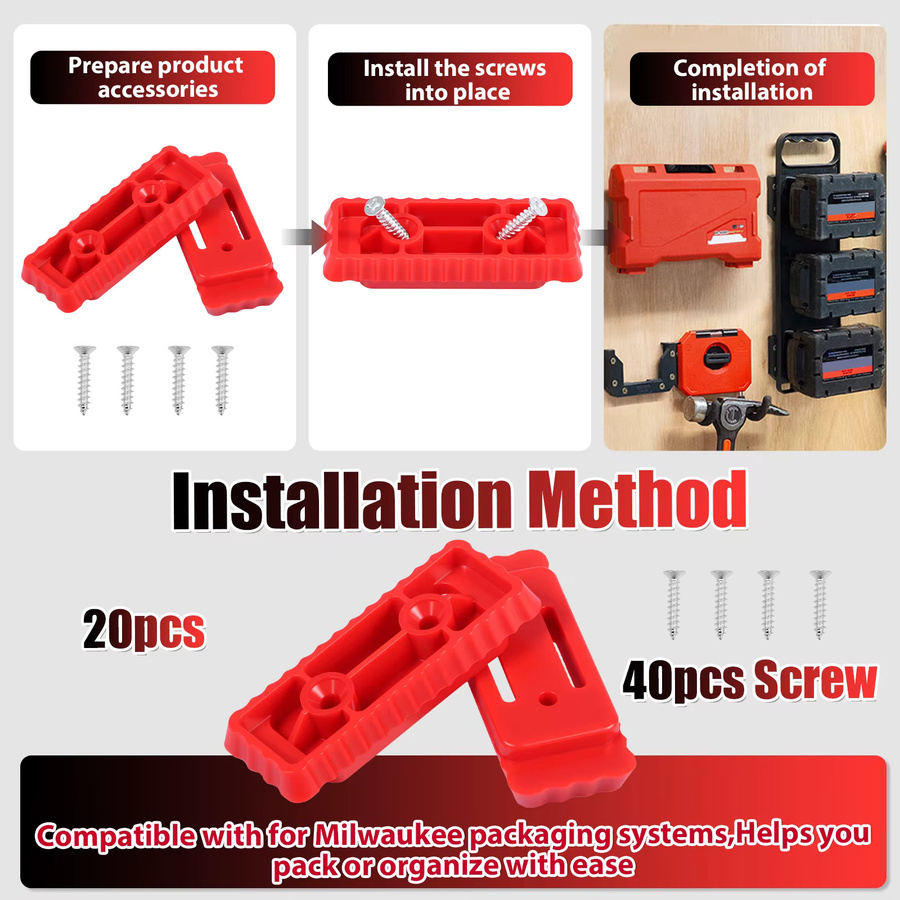 20 Stück Montagefüße für Milwaukee Packout System, rote ABS Halterungsfüße als Montagesystem-Adapter für Werkzeugkästen und Werkstattorganisation - Bild 5