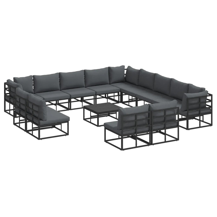vidaXL Garten-Sofa-Set in U-Form aus Aluminium mit Textilene und Kissen, 14-teilig, Schwarz - Bild 2