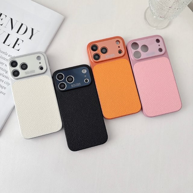 Luxuriöse iPhone Handyhülle aus weichem TPU Kunstleder mit Lychee-Muster in Schwarz für Apple iPhone 17 Pro Max 16 15 14 13 Pro Max - Bild 1