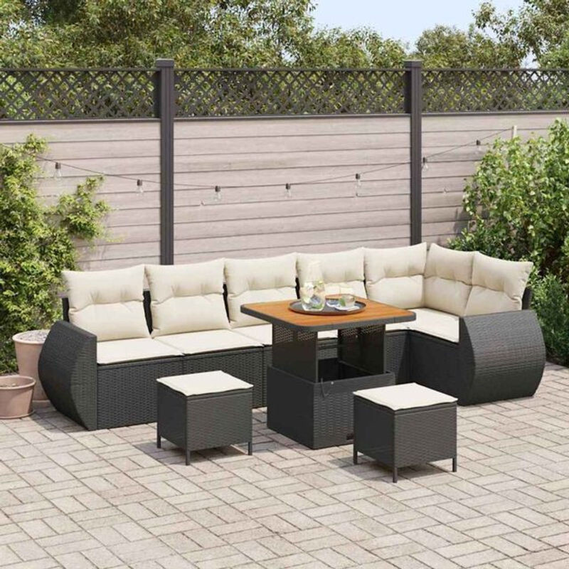 vidaxl Garten-Sofa-Set aus Poly-Rattan in Schwarz, 9-teilig, modern - Bild 1
