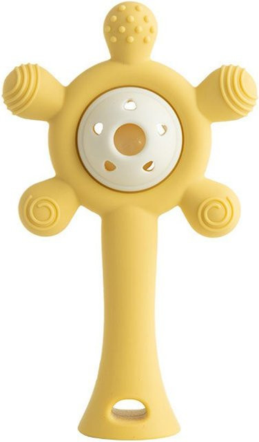 MARKET-1 Baby Silikon Beißring und Rassel in Gelb, BPA-freies Kauspielzeug für Kleinkinder - Bild 1