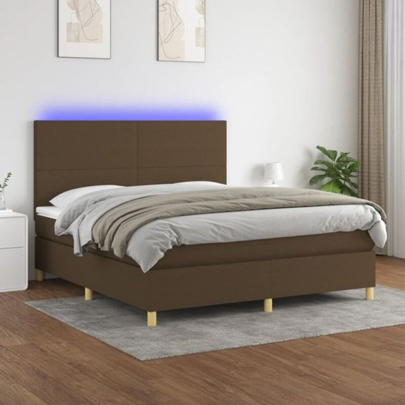 vidaxl Boxspringbett mit Matratze in Braun und Weiß aus Stoff und Holzwerkstoff, B/T/H: 160 x 200 x 128 cm - Bild 1