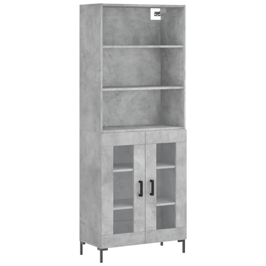 vidaXL Highboard Betongrau mit Glastüren aus Holzwerkstoff, Metall und Glas, B/T/H: 69,5 x 34,0 x 180,0 cm - Bild 2