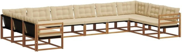 vidaXL Outdoor-Sofagarnitur 10-teilig aus massivem Akazienholz mit Textilene und Kissen in Natur und Beige - Bild 1