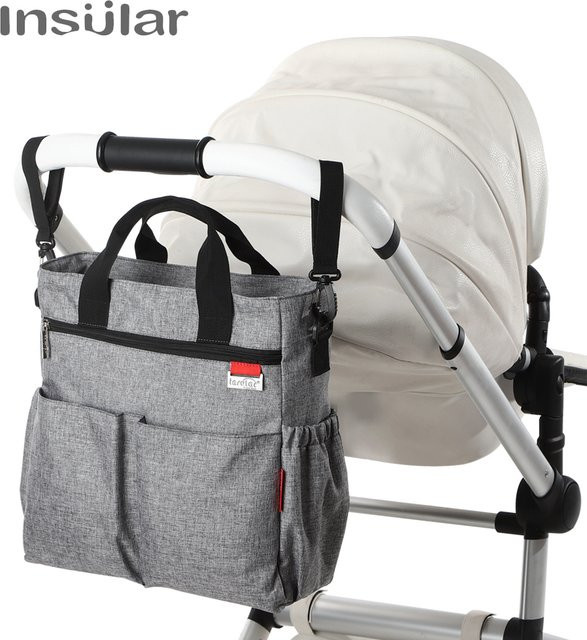 INSULAR Baby-Wickeltasche im Messenger-Stil mit Trageriemen für Stillende und Kinderwagen in Schwarz und Grau - Bild 1