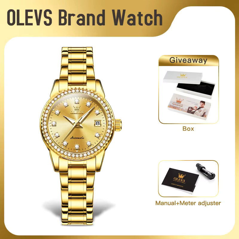 OLEVS Armbanduhr Automatik, Edelstahl, Gold, Diamantbesetzt, Damen - Bild 2