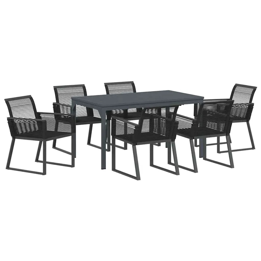 vidaXL Garten Essgruppe 7-teilig aus Stahl und Poly-Rattan in Schwarz Matt, ausziehbar für Garten und Terrasse - Bild 2