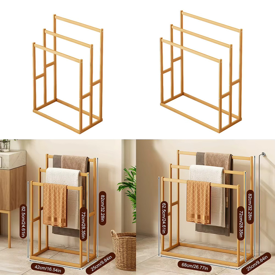 Alloet 3-stufiger Handtuchständer aus Holz in Braun mit 3 Hängestangen für Badezimmer und Wohnzimmer - Bild 4