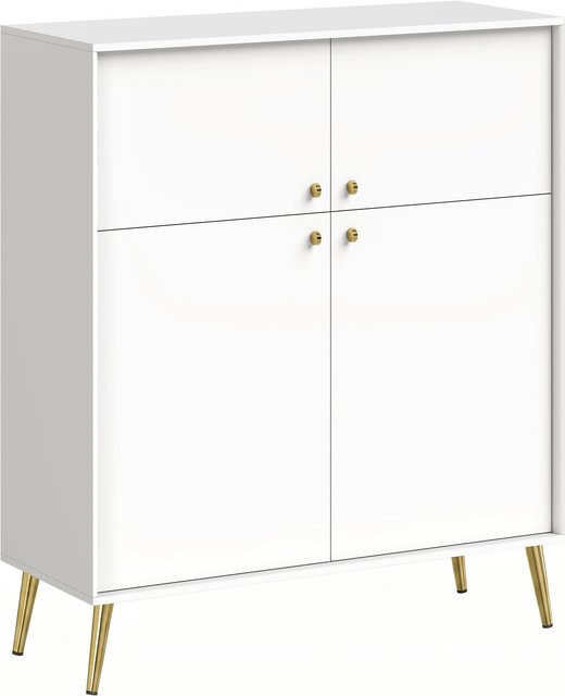 HOMCOM Sideboard Kommode mit 4 Türen und Metallfüßen in Cremeweiß, B/T/H: 105,4 x 40,5 x 122,4 cm - Bild 1