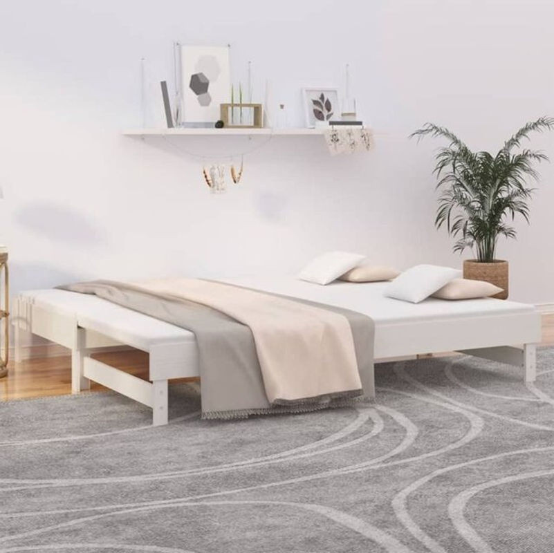 Ausziehbares Tagesbett aus Massivholz Kiefer im Landhausstil von Vidaxl, Farbe Weiß, B/T/H: 200 x 80 x 160 cm - Bild 1