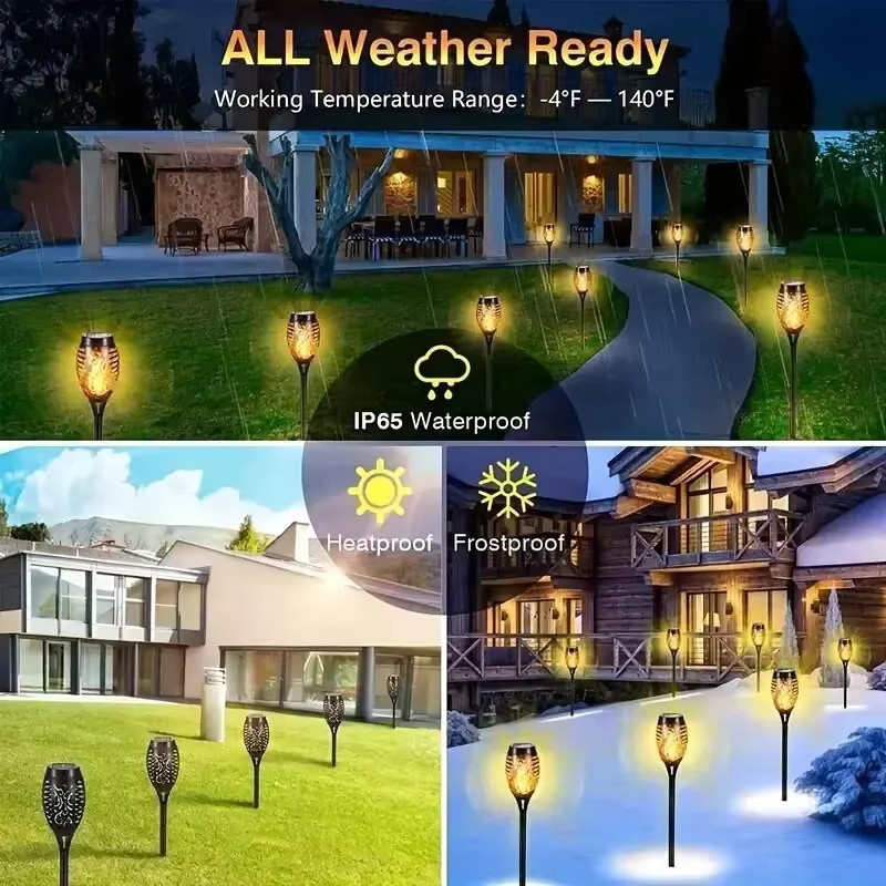 ESMARTER Solar Flammen Fackel mit 12 LED, Wasserdichte Outdoor Stehlampe in Schwarz für Garten, Terrasse und Gehweg - Bild 5