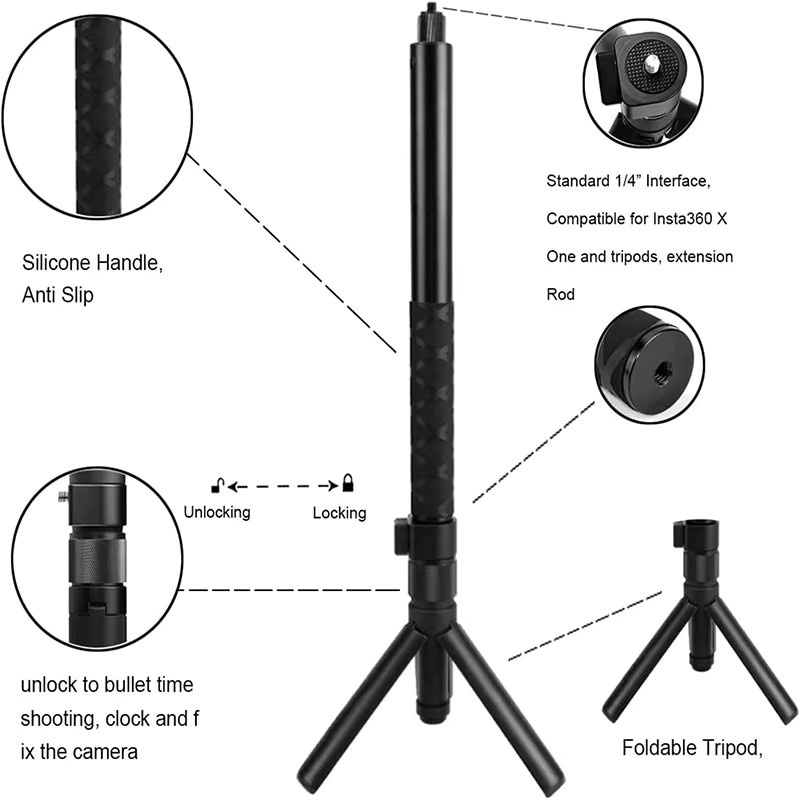 Insta360 Selfie Stick Bullet Time Bundle Griff für Insta360 X5 X4 X3 X2 und Action Kameras in Schwarz - Bild 4