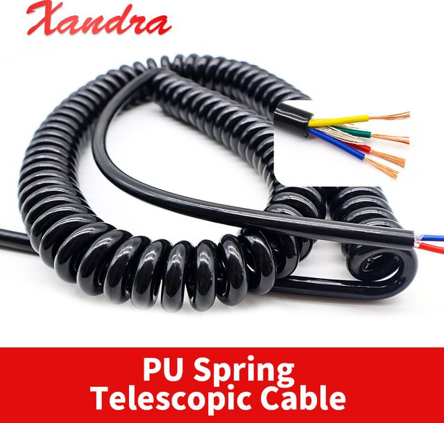 Flexibles Federdraht-Spiral-Teleskopkabel aus reinem Kupfer in Schwarz, 2 bis 8-polig, Länge 1–10 Meter - Bild 1
