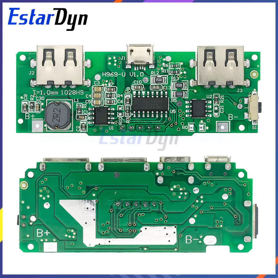 Estardyn LED Dual USB Powerbank Ladeplatine mit Micro-USB und Type-C Anschlüssen, 5V 2.4A, 18650 Lithium-Akku mit Schutzschaltung, Grün - Bild 2