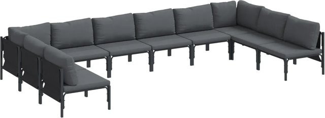 vidaXL Garten-Sofa-Set 10-teilig aus anthrazitfarbenem pulverbeschichtetem Stahl mit Polstern und Tisch - Bild 1