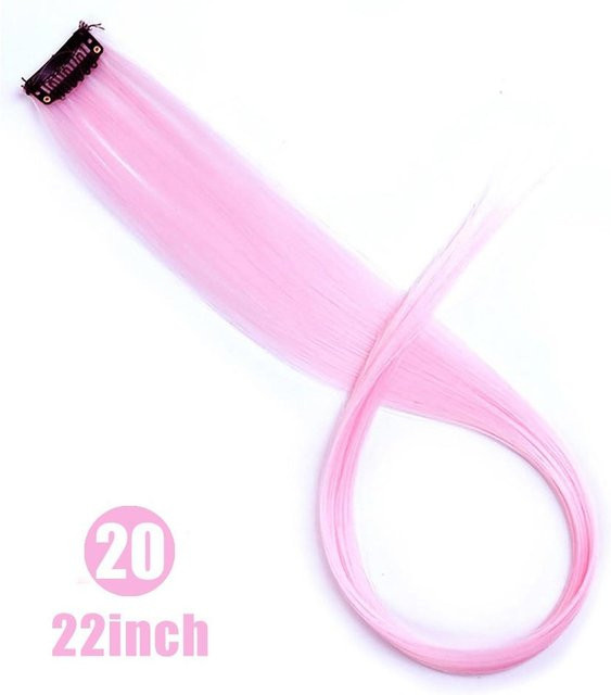 Lupu Haarverlängerung Clip-in Kunsthaar, Regenbogen-Highlight, 55 cm, pink - Bild 1