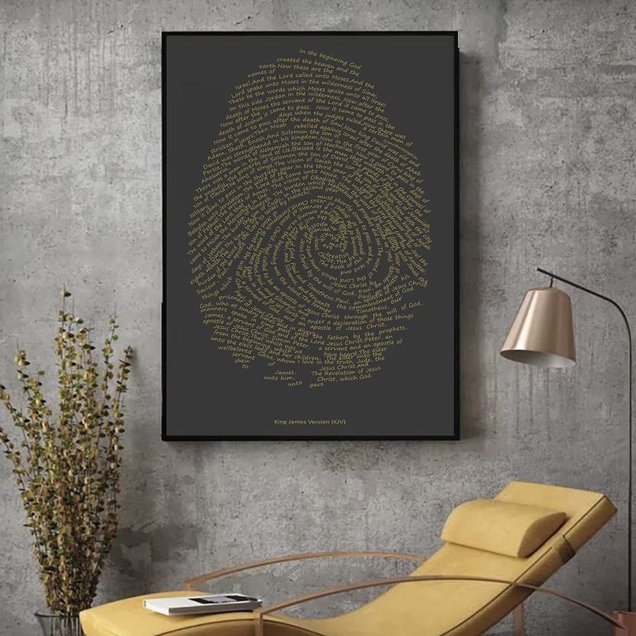 Stillness Stories Christliches Kunstwerk Poster Jesus Fingerabdruck mit Bibelvers in Schwarz und Gold, Nordische Wandkunst auf Leinwand, rahmenlos - Bild 2