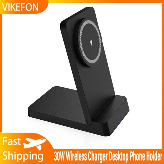 VIKEFON Magnetisches 15W kabelloses Ladegerät in Schwarz, faltbare Desktop-Schnellladestation und Smartphone-Halter für MagSafe iPhone 16 15 14 13 12 Pro - Bild 1