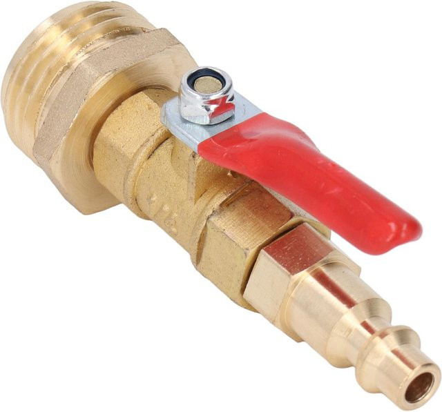 KaiSai Messing Überwinterungs-Ausblasadapter mit 1 4in Außengewinde und 3 4in GHT Schnellanschluss für Gartenbewässerung, Wohnmobile und Yachten, beige/gold - Bild 1