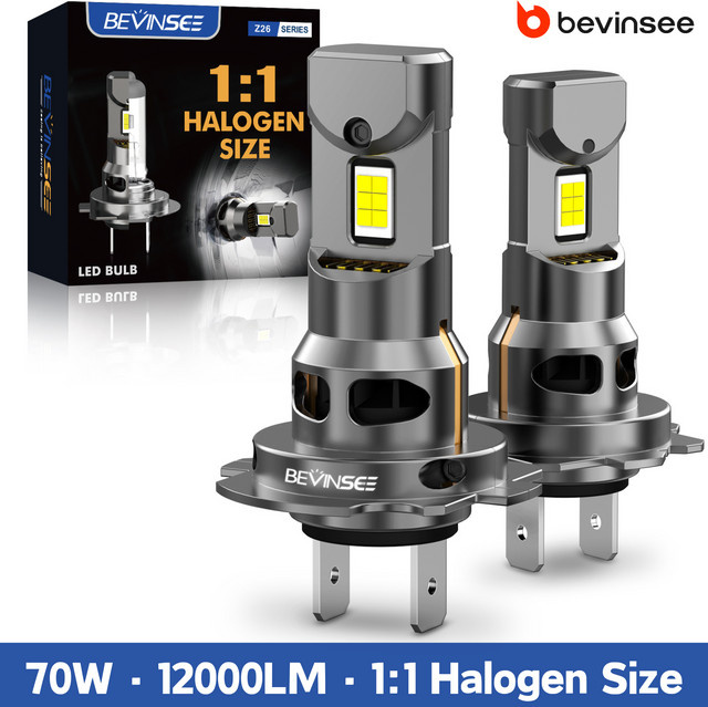 BEVINSEE LED Scheinwerferlampen Set 70W 12000LM in Silber für VW Golf MK5 MK6 MK7, kompatibel mit H7 H11 H1 H4 HB3 9005 HB4 9006 H8 H9 H27 880 881, CANBUS System - Bild 1