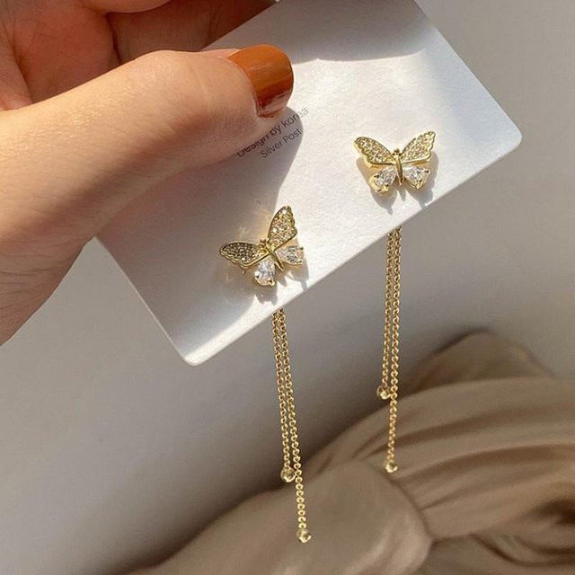 Ohrringe Schmetterling, Perle, Kristall, Weiß, Damen - Bild 1