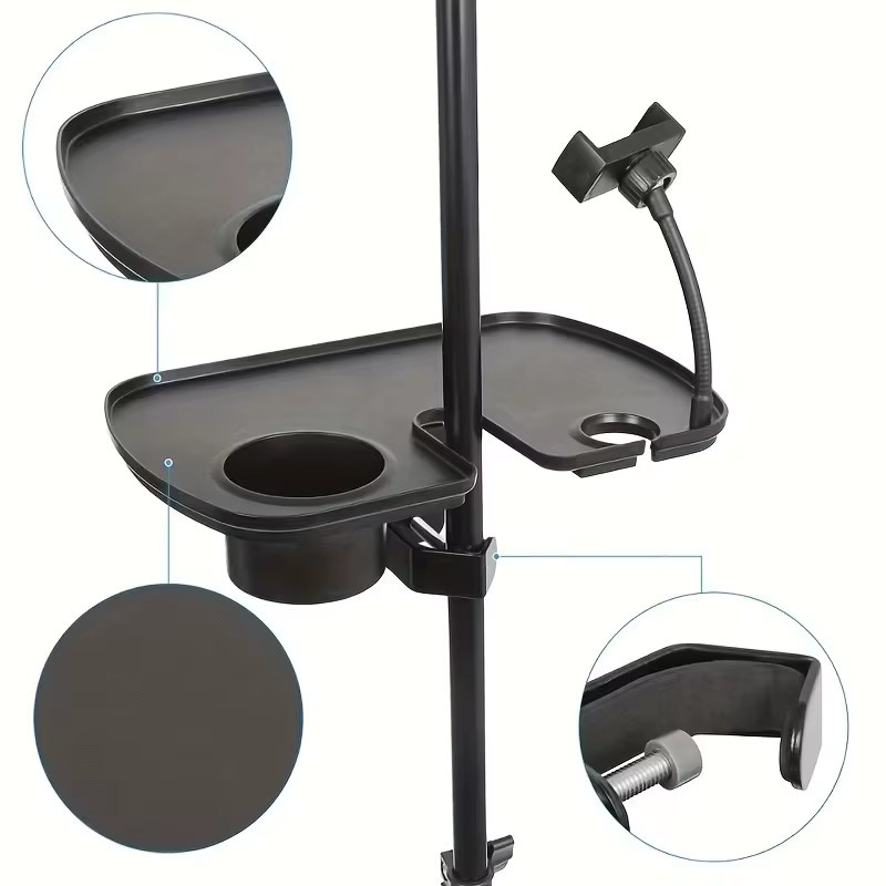 MovingMic Multifunktionaler Mikrofonständer in Schwarz mit Handyhalterung und Aufbewahrungsregal für Notenblätter - Bild 2