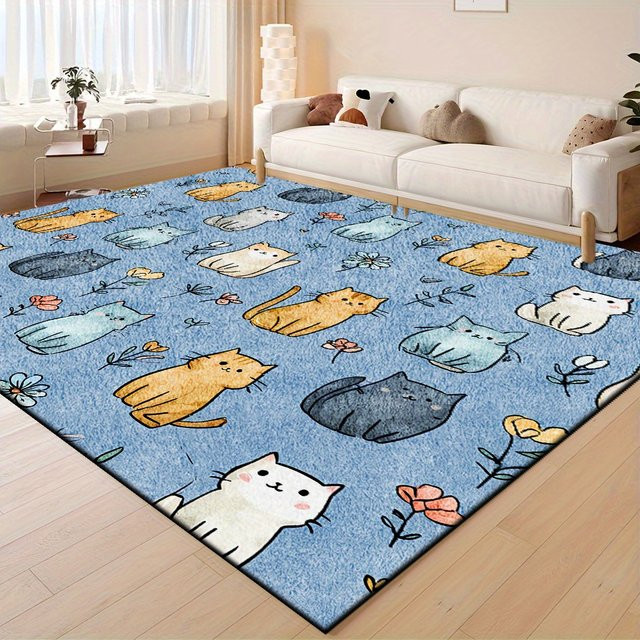 VIKAMA Teppich mit süßem Katzenmotiv in Blau für Wohnzimmer und Schlafzimmer - Bild 1