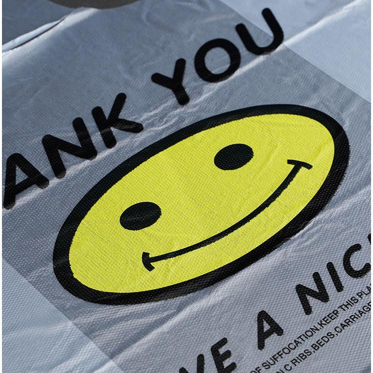 MENGN Top Transparente Einweg-Einkaufstaschen aus PE mit Smiley-Design, 100 Stück, B: 20 cm, H: 30 cm - Bild 3