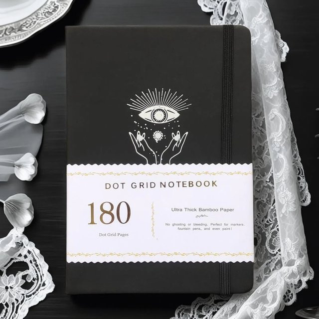 Buke Notebook A5 Dotted Journal mit Hardcover, 180 g/m2 Papier, schwarz mit silbernen Kanten und Lesezeichen - Bild 1