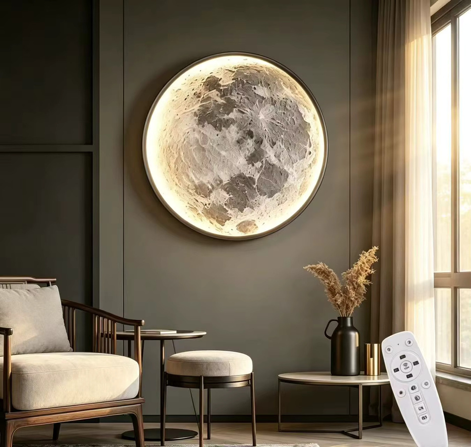 RRBEST LED Wandleuchte Mond in Weiß, dimmbar mit Fernbedienung, Art Deco Design, Durchmesser: 80 cm - Bild 2