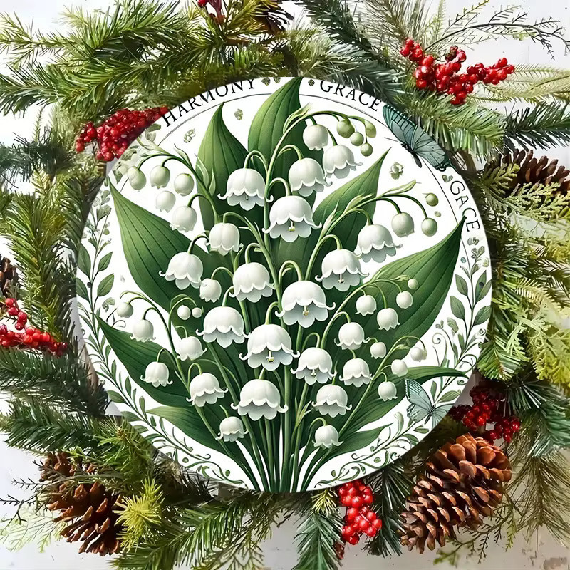 Rundes Wandschild Lilie des Tal von Potdemiel aus Metall im Vintage-Stil, floraler Dekor im Mehrfarben-Design, Durchmesser: 20,3 cm - Bild 4