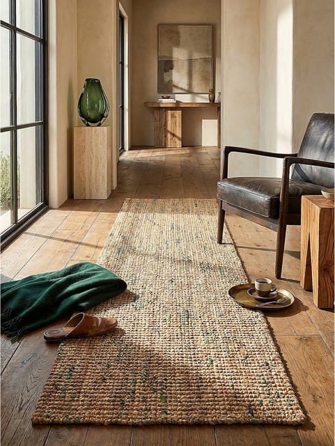 Boho Läufer Kadima Design in Natur-Grün und Beige aus Jute und Wolle, B/T: 60 x 300 cm - Bild 1