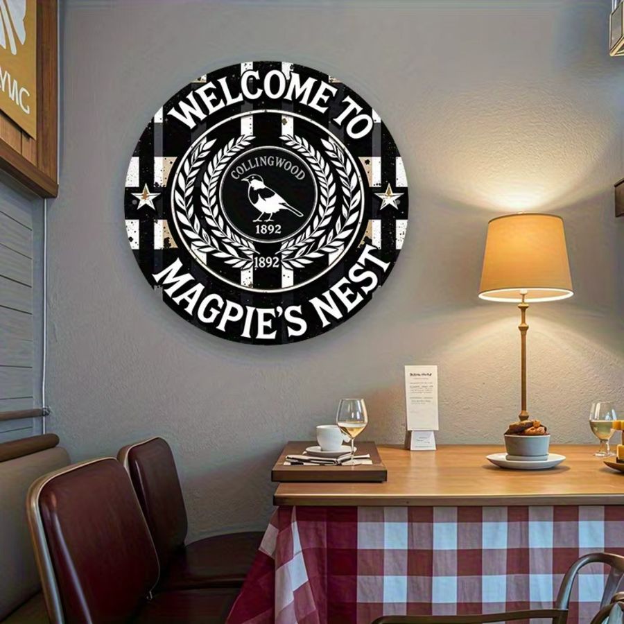 Collingwood Magpies Vintage-Metallschild Welcome to Nest in Schwarz-Weiß, B/B/H: 20,3 x 20,3 x 20,3 cm - Bild 4