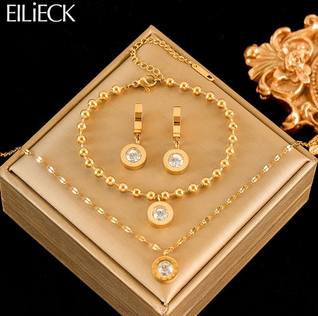 EILIECK Schmuck-Set Edelstahl, Zirkonia, Gold, Damen - Bild 1