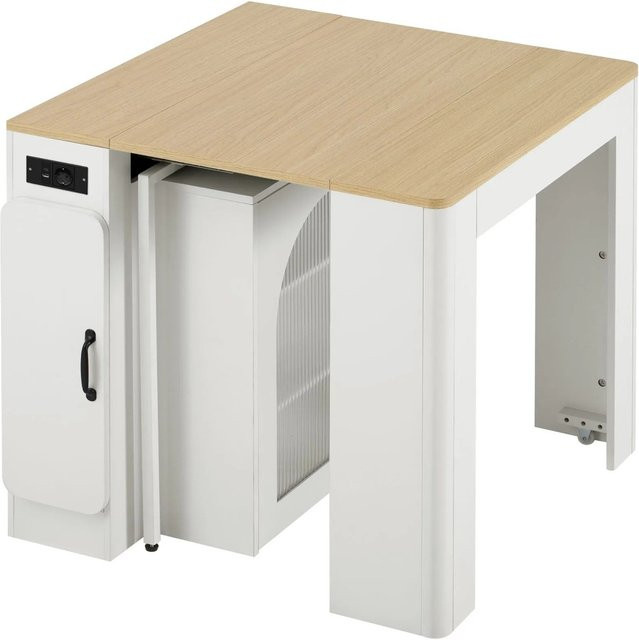 okwish Kücheninsel mit Rollen und Auszugstisch in Weiß, B/T/H: 149,6 x 83 x 77 cm - Bild 1