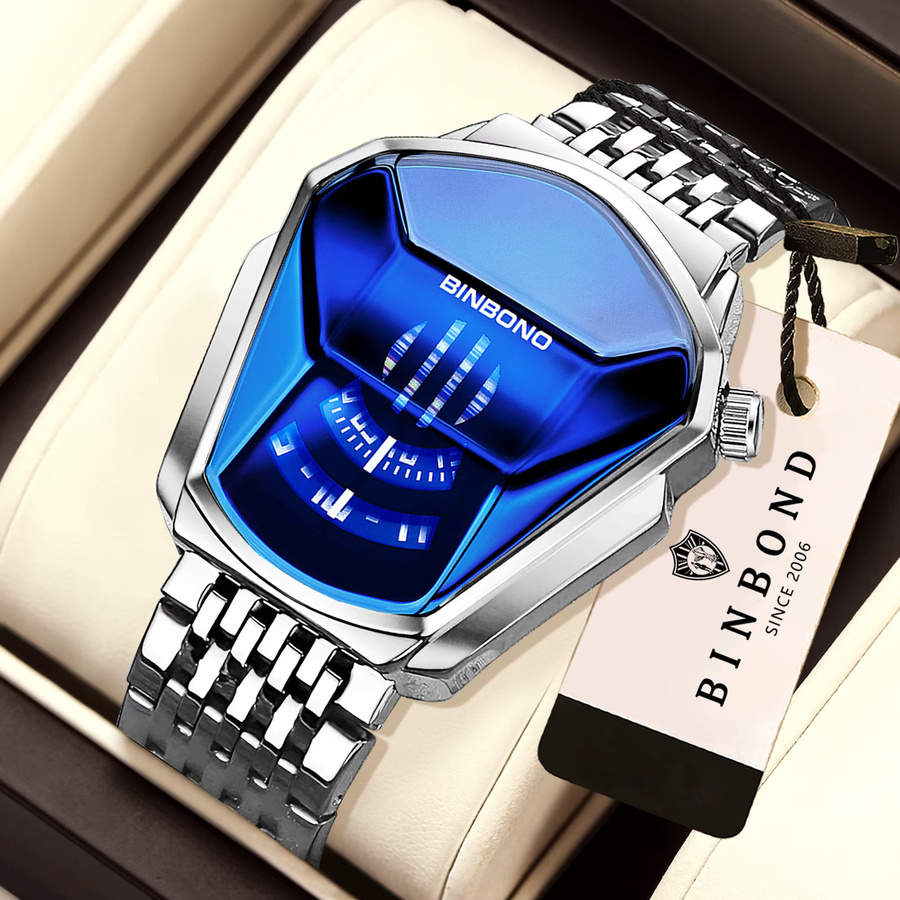 BINBOND Digitaluhr, Quarz, Tonneau, Edelstahl, Blau, Herren - Bild 2