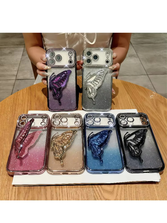 ZHUOHUAN Diamant-Schmetterlings-Handyhülle für iPhone 11 bis 17 Pro Max Plus in Blau mit Glitzer-Rückseite und Galvanisierung - Bild 6