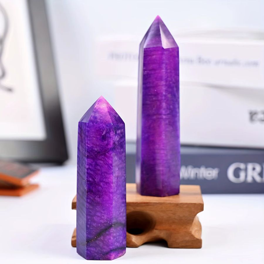 CrystalHola Sechseckiger Turm aus natürlichem lila Mondstein mit blauem Blitz als Einzelpunkt-Kristallsäule - Bild 2