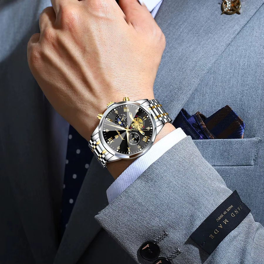 POEDAGAR Armbanduhr Chronograph, Quarz, Edelstahl, Blau, Herren - Bild 5