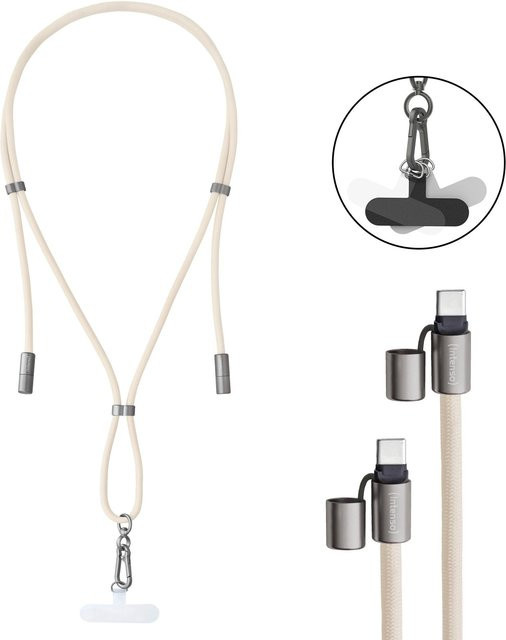 Intenso Cell Phone Charging Lanyard Handykette mit USB-C Lade- und Datenkabel in Beige - Bild 1