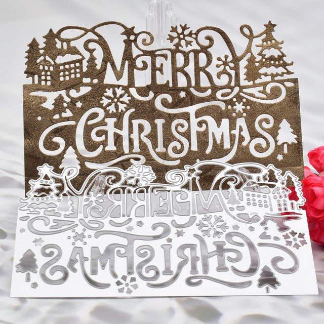 Metall-Schneidestempel Frohe Weihnachten in Silber für DIY Scrapbooking und Papierhandwerk - Bild 1