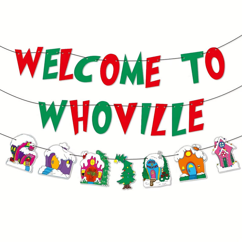 Weihnachtsbanner Who Ville in Rot und Grün aus Papier als hängende Dekoration - Bild 2