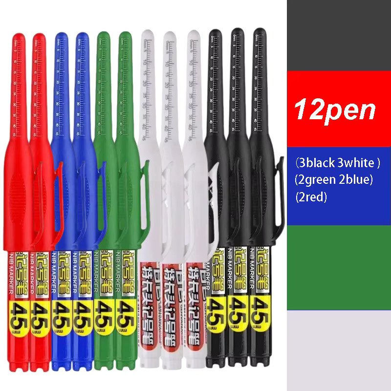 12er Set Mehrzweck-Markierstift mit 45 mm langer Spitze für Metall und Holz, wasserfeste Tinte in Schwarz und Mehrfarben - Bild 2