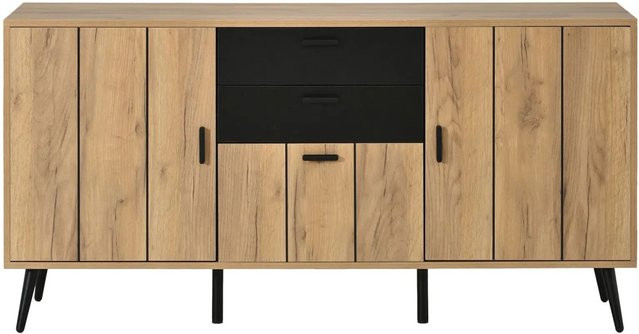 Merax Sideboard in Schwarz und Braun mit Holzoptik, modern und matt, B/T/H: 140 x 35 x 67 cm - Bild 1