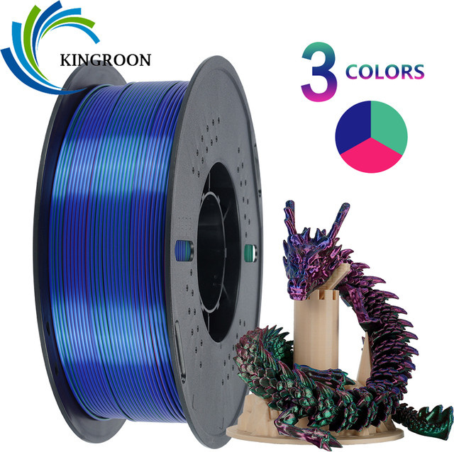 KINGROON Seiden-PLA-Filament 1,75 mm, dreifarbiges Multicolor-Filament für FDM-3D-Drucker, 1 kg Spule - Bild 1